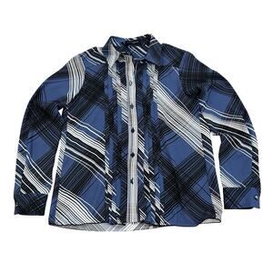 Piazza Sempione Womens Pleated Bib Blouse Shirt Size 40 US M Blue & White Plaid